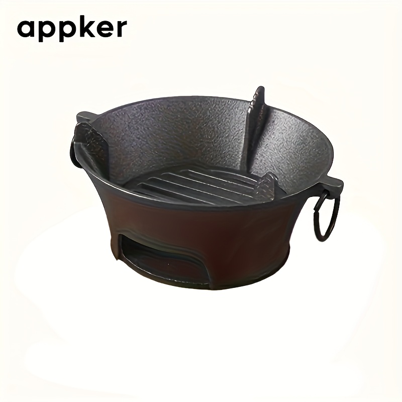 APPKER Cast Iron Charcoal Stove Set - Versatile Round Heating Grill with Lid, Folding Handles, and Grate - Perfect for BBQ, Outdoor Cooking, and Kitchen Use - Black, Charcoal Grill