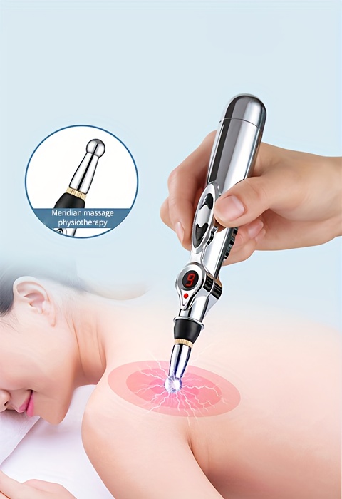 New Model: a Portable Silver Massage Pen with Battery, Acupuncture Pen for Point Massage.