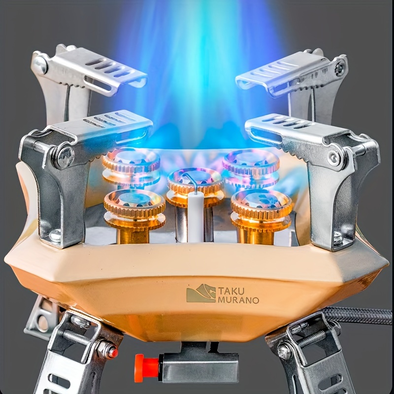 TAKU MURANO Portable Gas Camping Stove - Compact, Windproof, Quad Burner Design with Piezo Ignition, Ideal for Hiking, Outdoor Activities - 1pc, Includes Carrying Bag