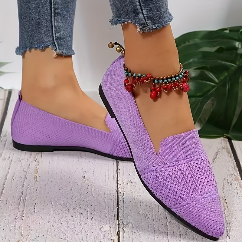 Elegant Ballet Flat Shoes For Women, Slip-On Breathable Soft Sole Daily Knitted Ballets, Point Toe Daily Wear