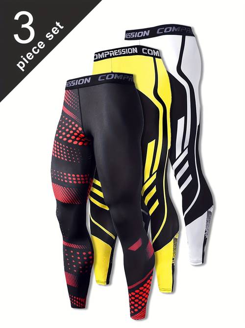 3pcs mens quick dry compression leggings breathable and stretchy ideal for cycling and running