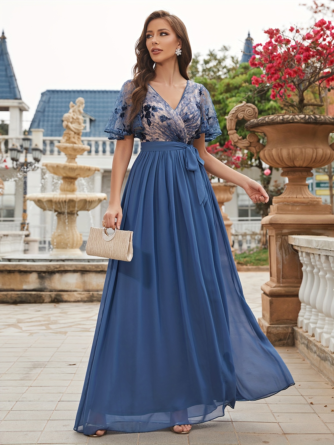 blue bow bridesmaid dress Dark Blue bow tie dress 2 US / Dark Blue / Blue Gray main image 0