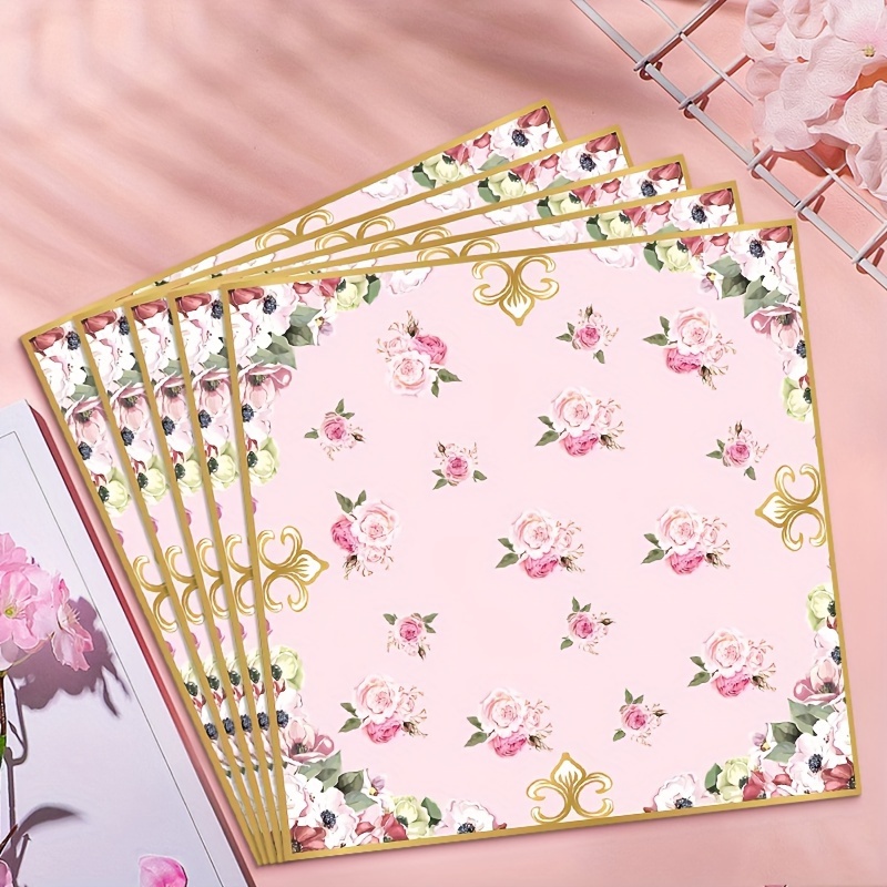 

20pcs Pink Floral Afternoon Tea Party Napkins - Elegant Paper Napkins For Wedding, Birthday, General Gathering And Event Decorations