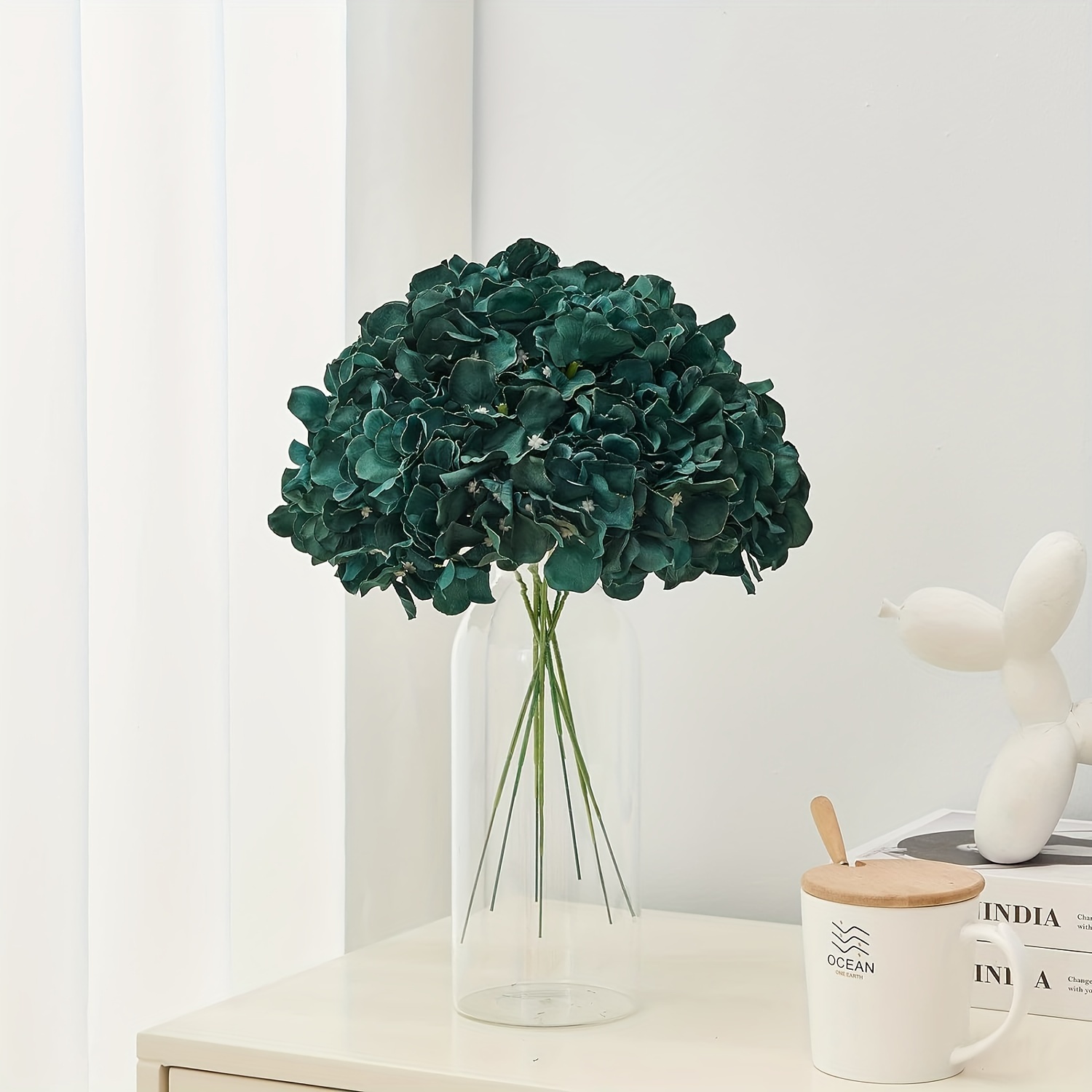 

7pcs Set Of Emerald Green Artificial Hydrangea Silk Flowers - Ideal For Diy Wedding Centerpieces, Bouquets & Home Decor, Adds A Touch Of To Any Room, Flower Decorations