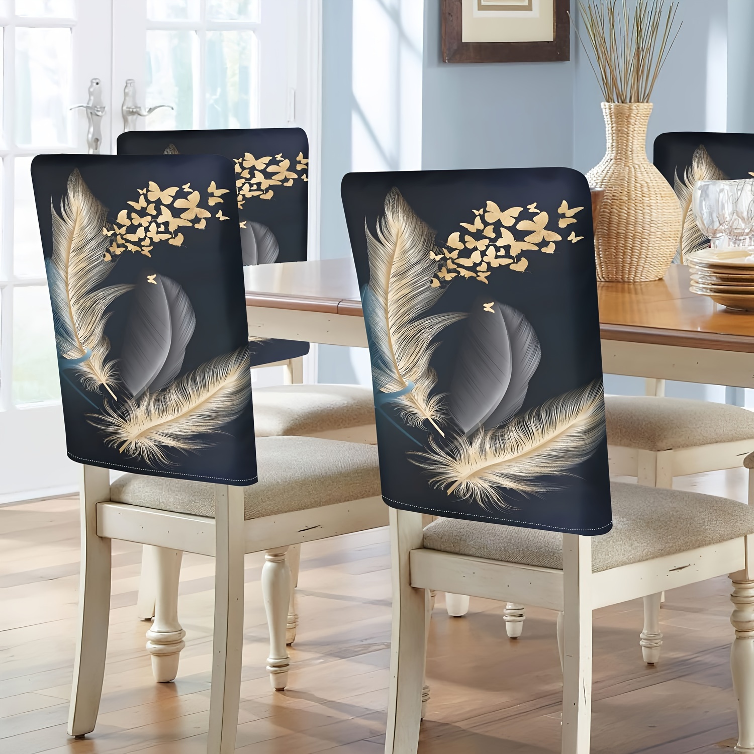 

Feather Butterfly Short Fleece Printed Chair Back Covers - Classic Style, Machine Washable, 140-160g Fabric, Suitable For Home, Hotel, Ceremony, And Festival Decorations