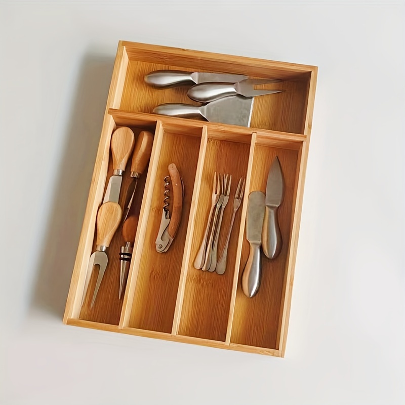 

Bamboo Silverware Organizer - Lightweight, Insert-style Storage Box For Chopsticks, Forks, Spoons & Knives - Perfect For Home And Restaurant Kitchen Cabinets