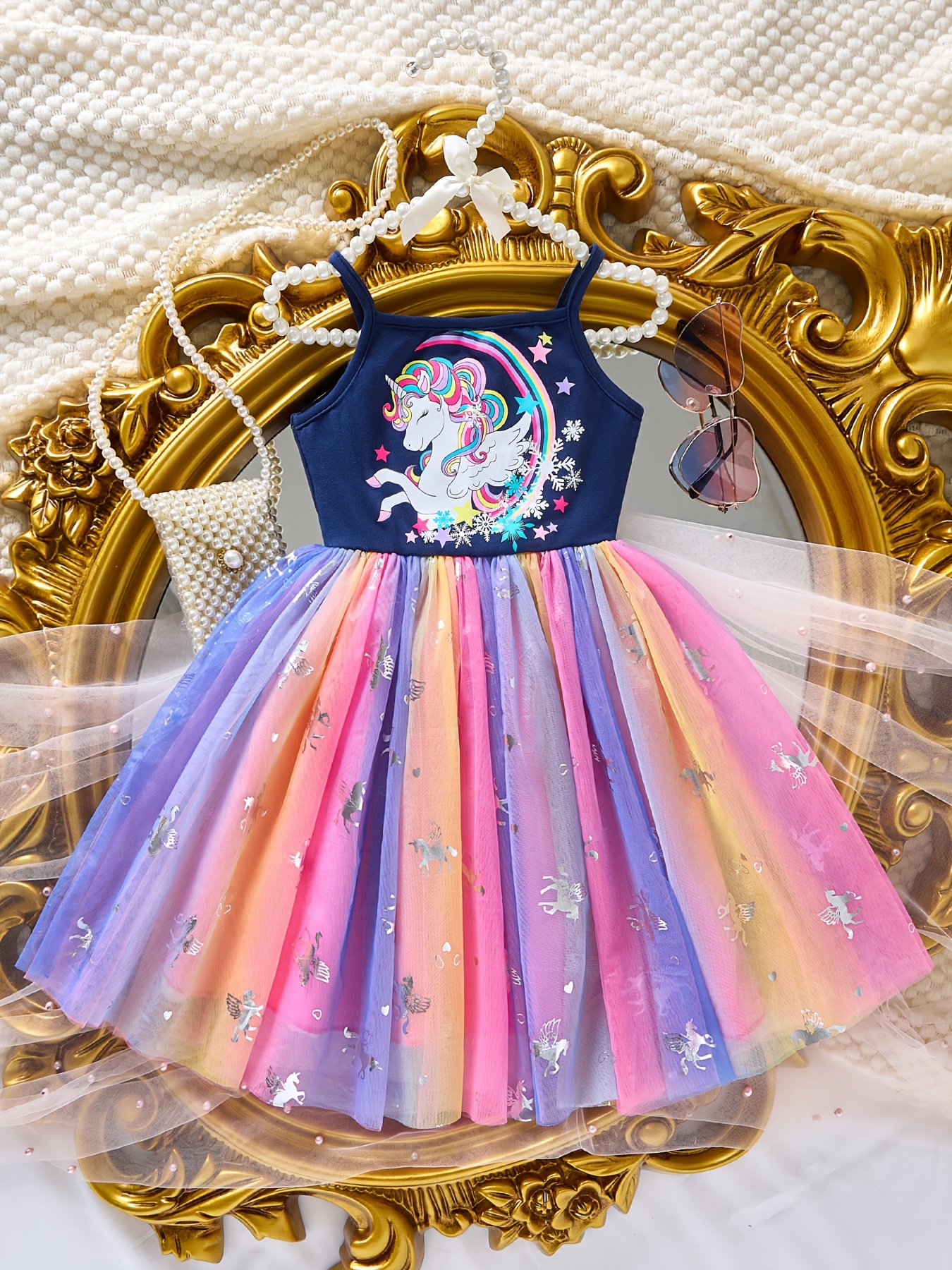 girls summer unicorn print cotton sundress stretchy - Temu United Arab  Emirates