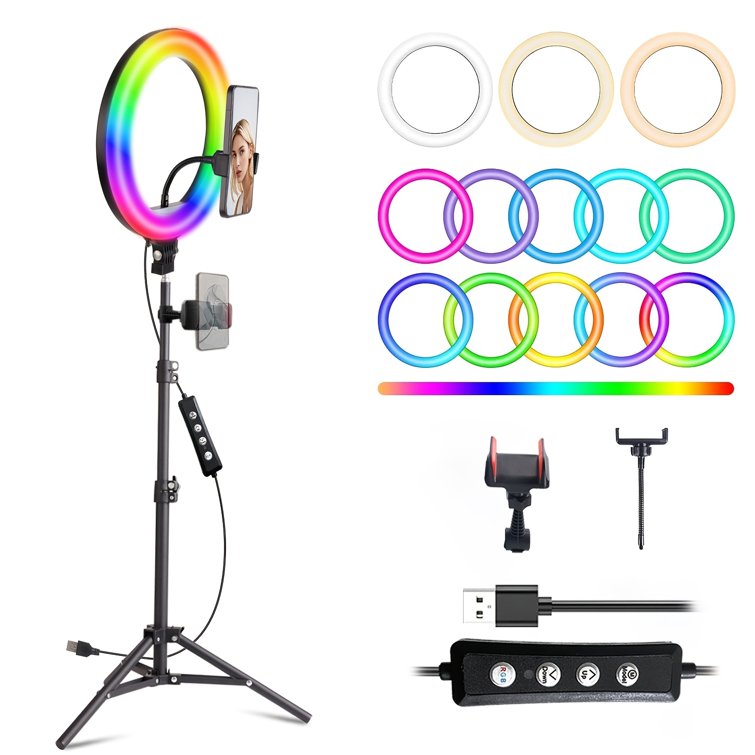 TEMU Uegogo Led Photo Ring Light With 43-inch Adjustable Stand Phone Holder, Usb Powered Studio Lighting For Photography, Video Recording, And