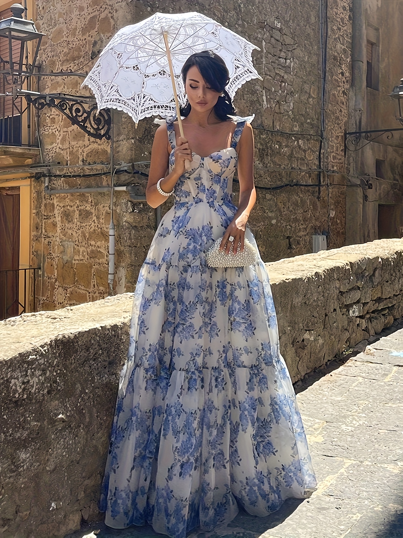 white christmas dresses Ashley Blue Floral Formal Maxi Dress - US 2 main image 1