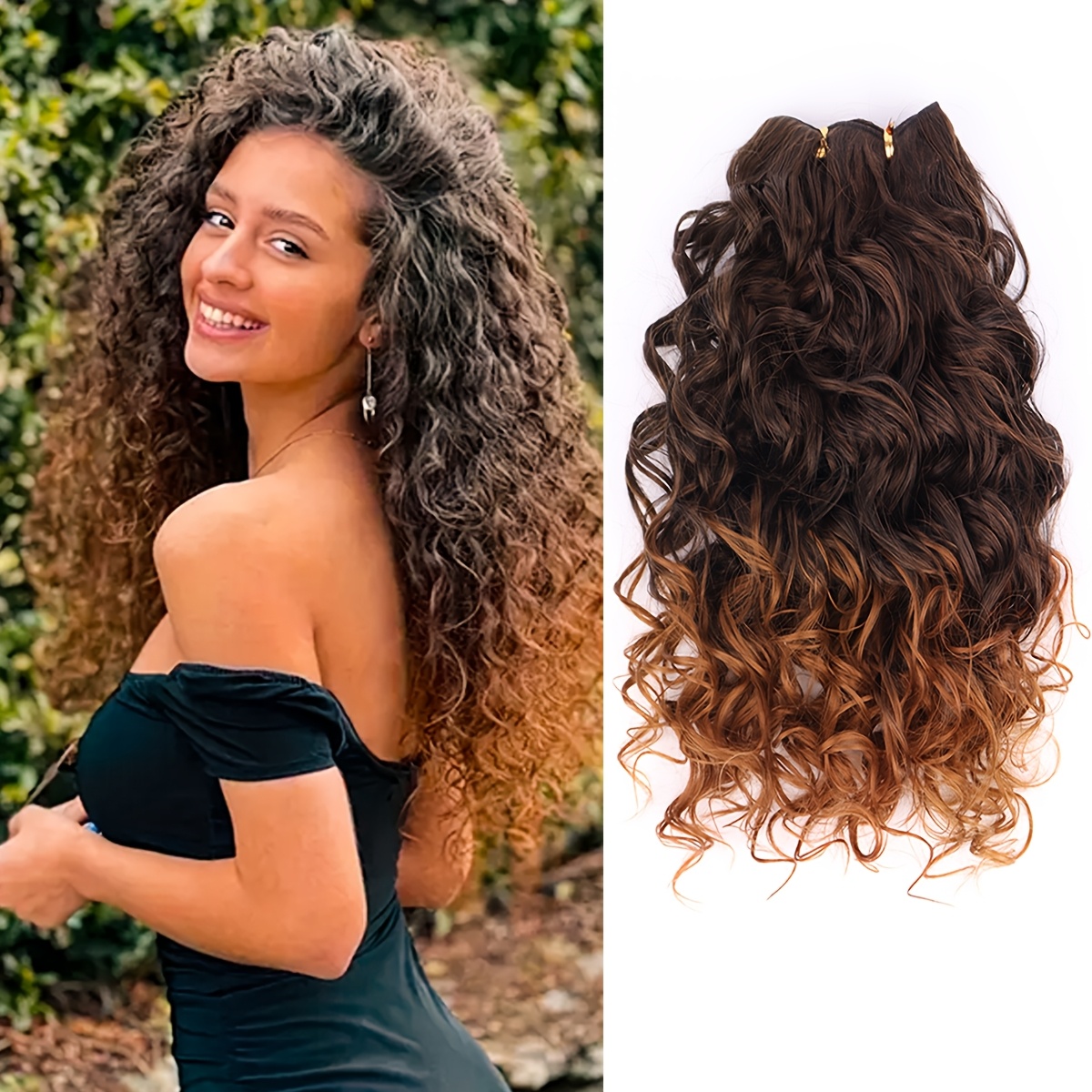 E-shop 5-teiliges Set 16 Zoll Luxuriöse Wave Synthetische Haarsträhnen – Lange Lockige Haarverlängerungen für Frauen mit hitzebeständigen Fasern,