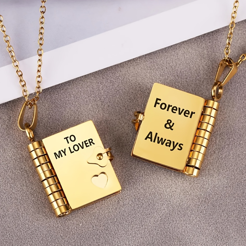 TEMU Custom Necklace, Letter To Lover, Stainless Steel Black Printed Text Necklace, Personalized Couple Necklace, Meaningful Jewelry, Valentine's Day