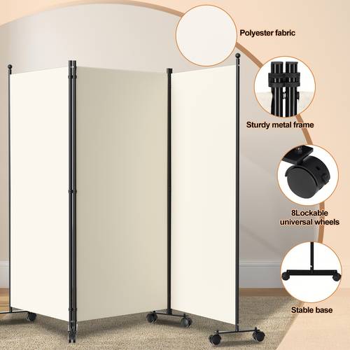 three panel wheel screen 260 x 180cm foldable to partition screen foldable freestanding indoor partition screen suitable for offices bedrooms beige