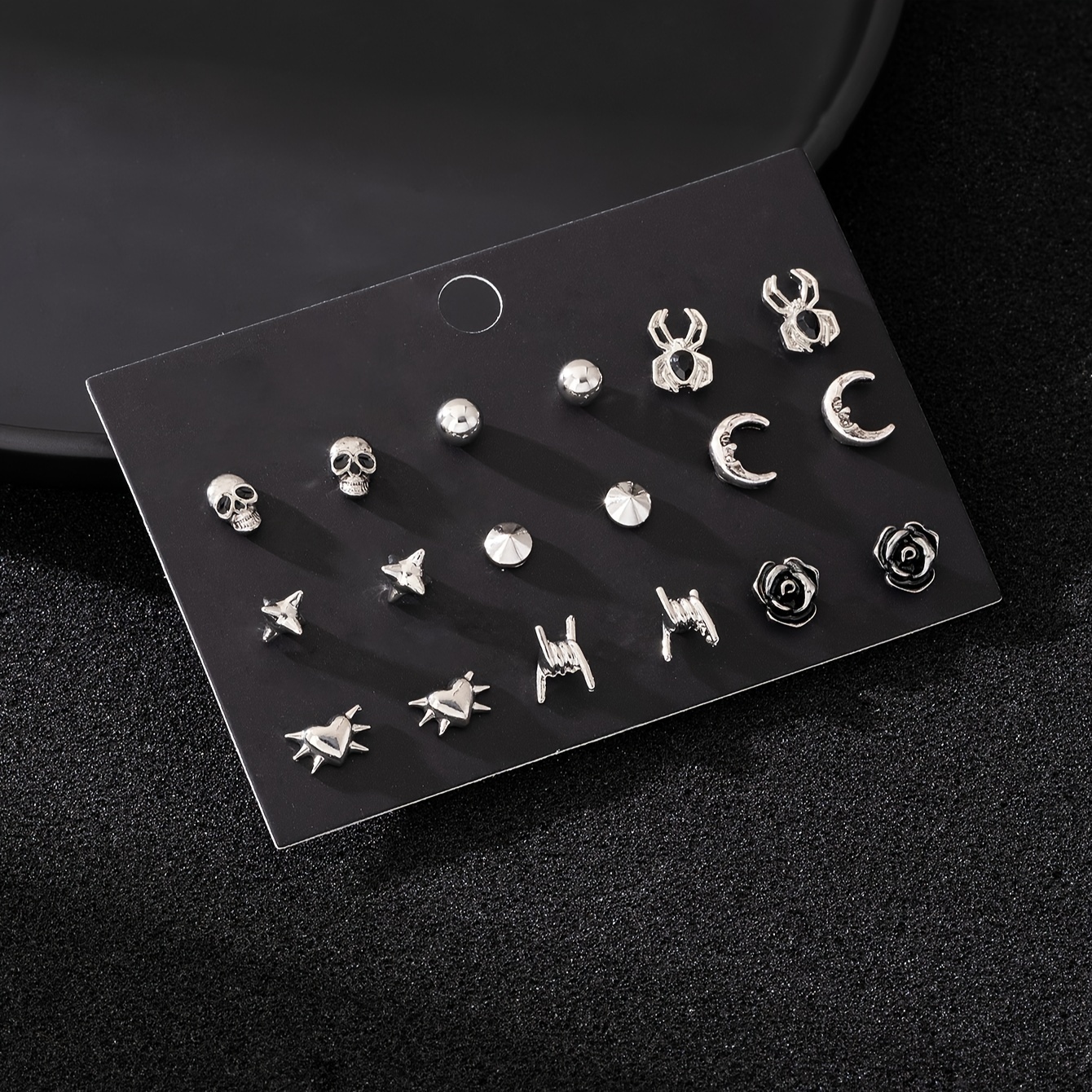 E-shop Neun Paar Dunkler Gothic Stil Klimaanlage Sternenlicht Mond Spinnen Rose High-End Design Trendy Mode Ohrring Set Set Karte