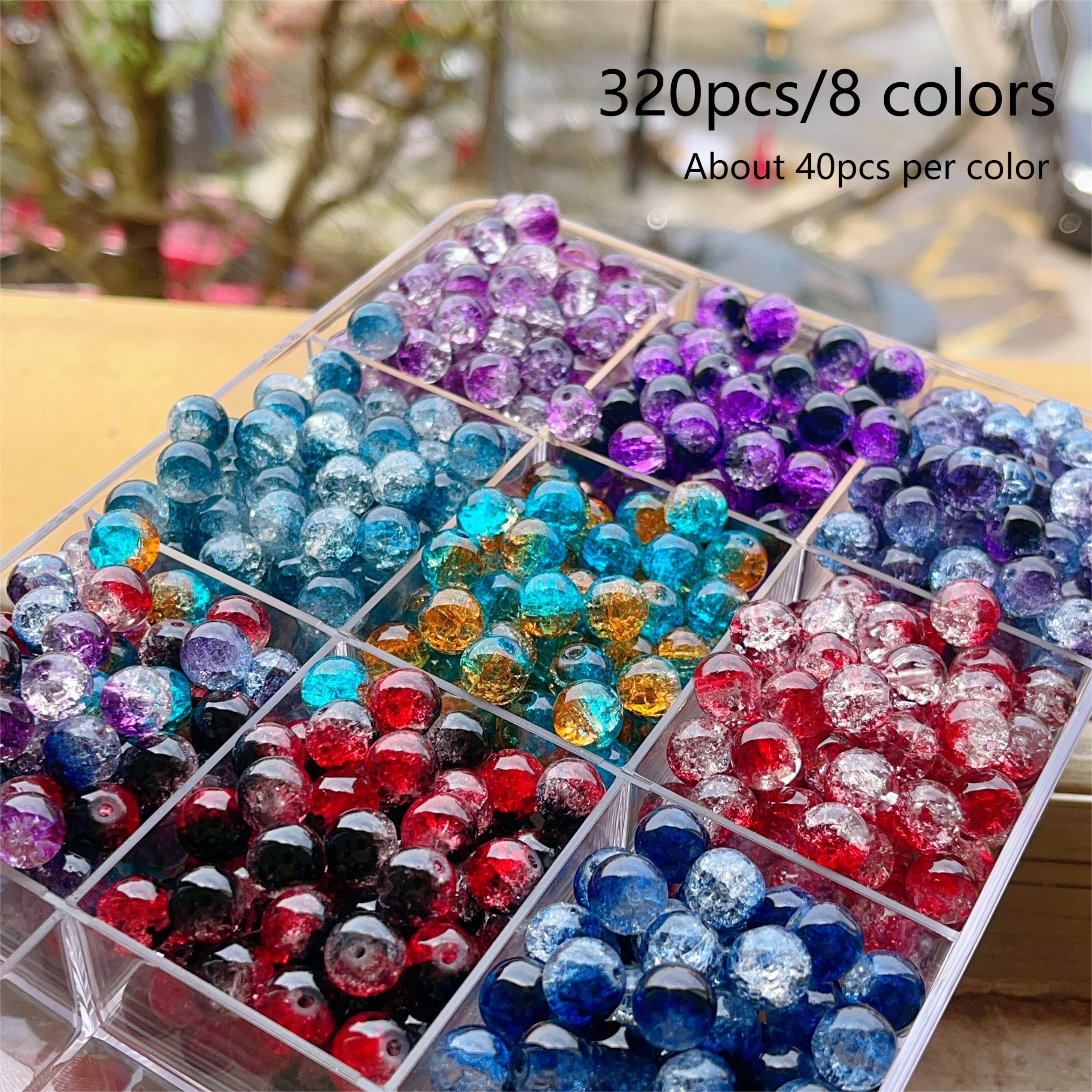 

10mm 320pcs 8 Colors Crackle Glass Beads For Jewelry Making, Diy Braceletsnecklace, Earring, Handbag, Round Beads Assorted Colors, Crackle Two-tone Sparkling Round Crystal Glass Beads