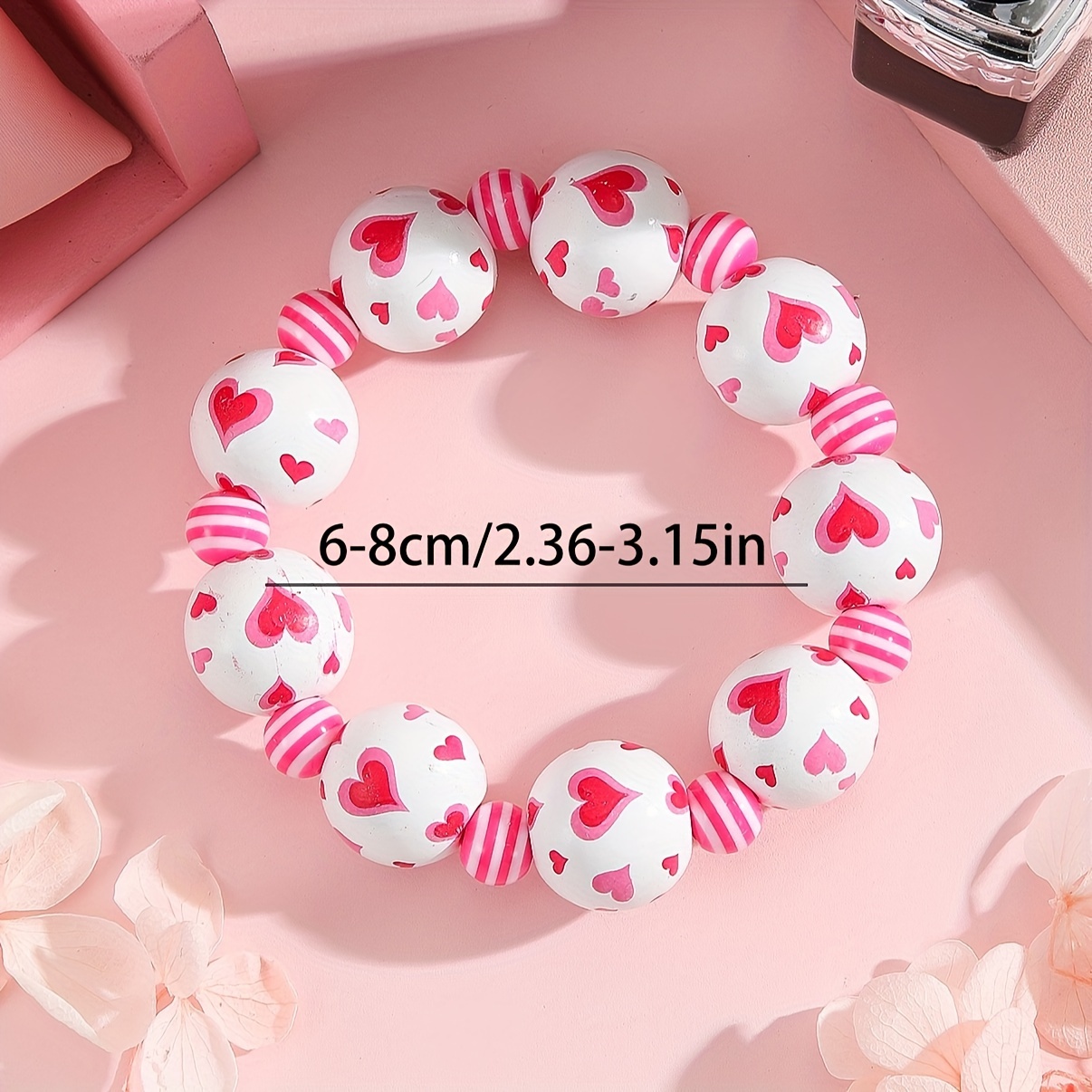 Valentine's Heart Shaped Beaded Elastic Bracelet for Women