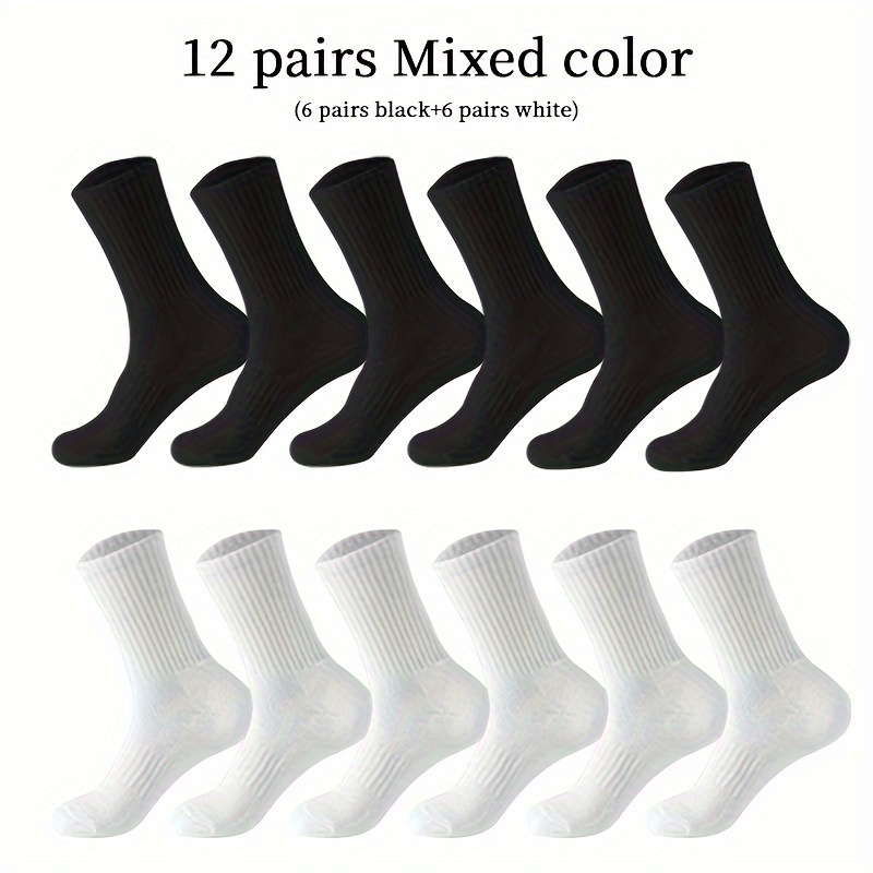 

12pcs Solid Color Crew Socks - Breathable, Non-slip & Sweat Absorbent For All - Outdoor Activities & Indoor Parties