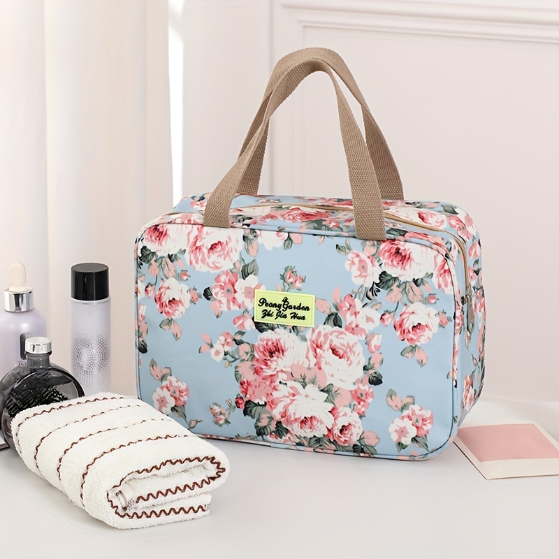 

Floral Print Large Capacity Portable Hand Held Toiletry Bag For Travel, Business Trips And Bathing, Waterproof Shower Bag For Storing Toiletries