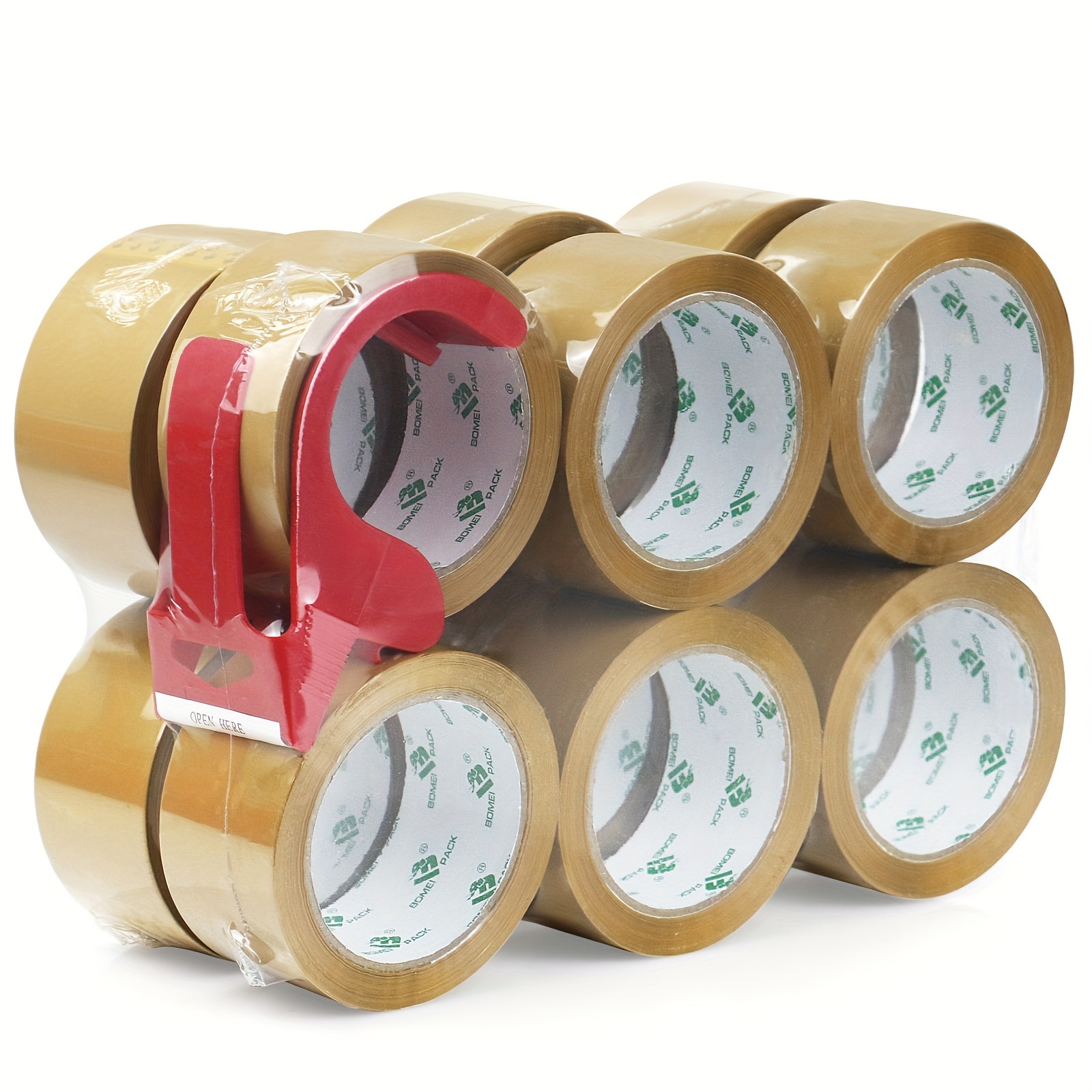 Image of Pack Tan Packing Tape, 12 Rolls Brown Packing Tape With Dispenser For Shipping, Moving And Packaging, 1.88 Inch X 50 Yards