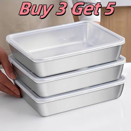 Buy 3 Get 5 Stainless Steel Outdoor Tableware Set, Camping Food Storage Container, Takeout Food Freshness Box with Sealed Lid - Stackable, Safe for Refrigerator and Freezer, Meal Prep Container for Salad, Fruit, Kitchen Organization, Pre-Preparation Container | Modern Kitchen Utensils | Durable Kitchen Tools, Meal Prep Set
