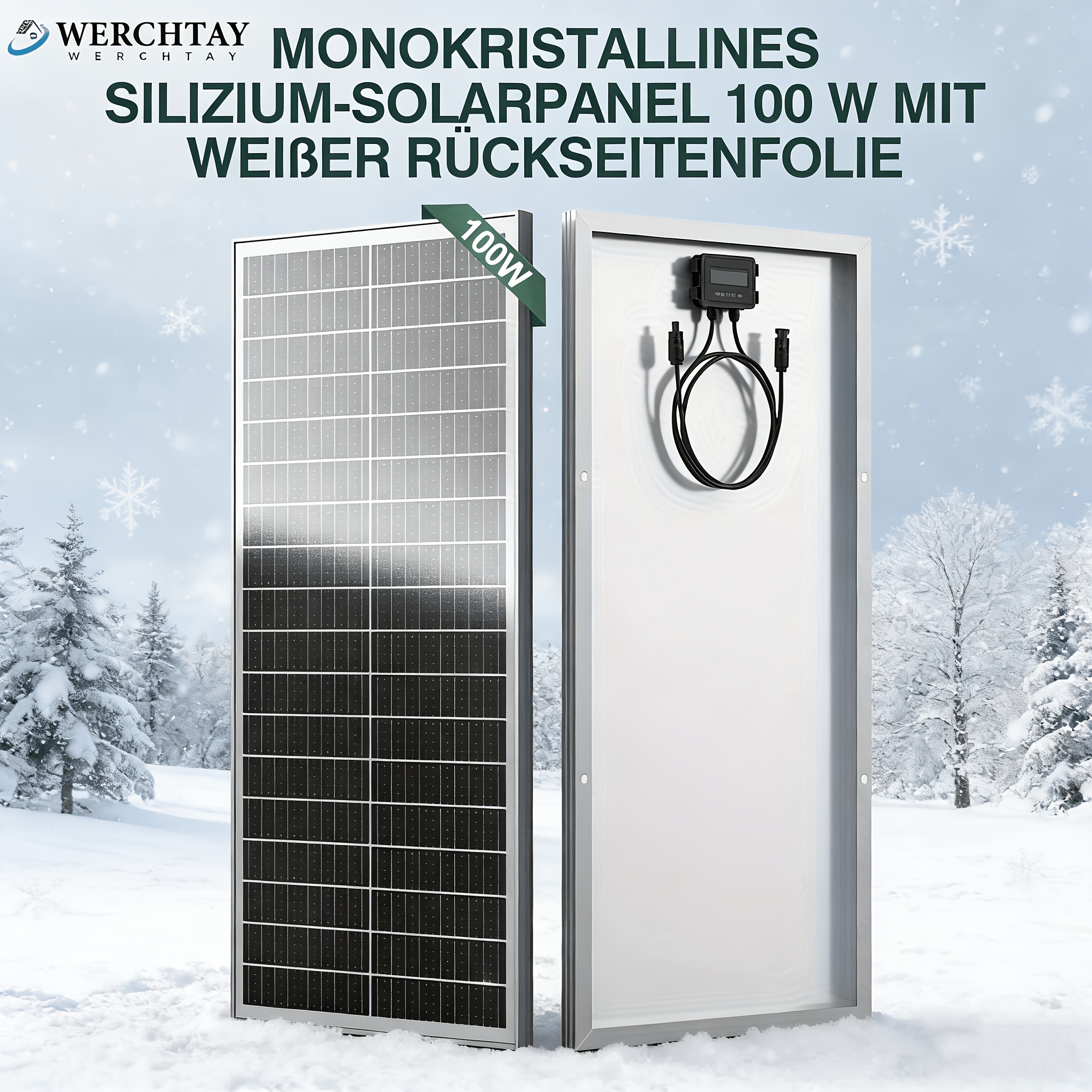 E-shop 100W Solarpanel, 12V Monokristallines Silizium Solarpanel mit 24% Ultra-hoher Wirkungsgrad, 16BB -Design, A+ Klasse, Neueste Technologie