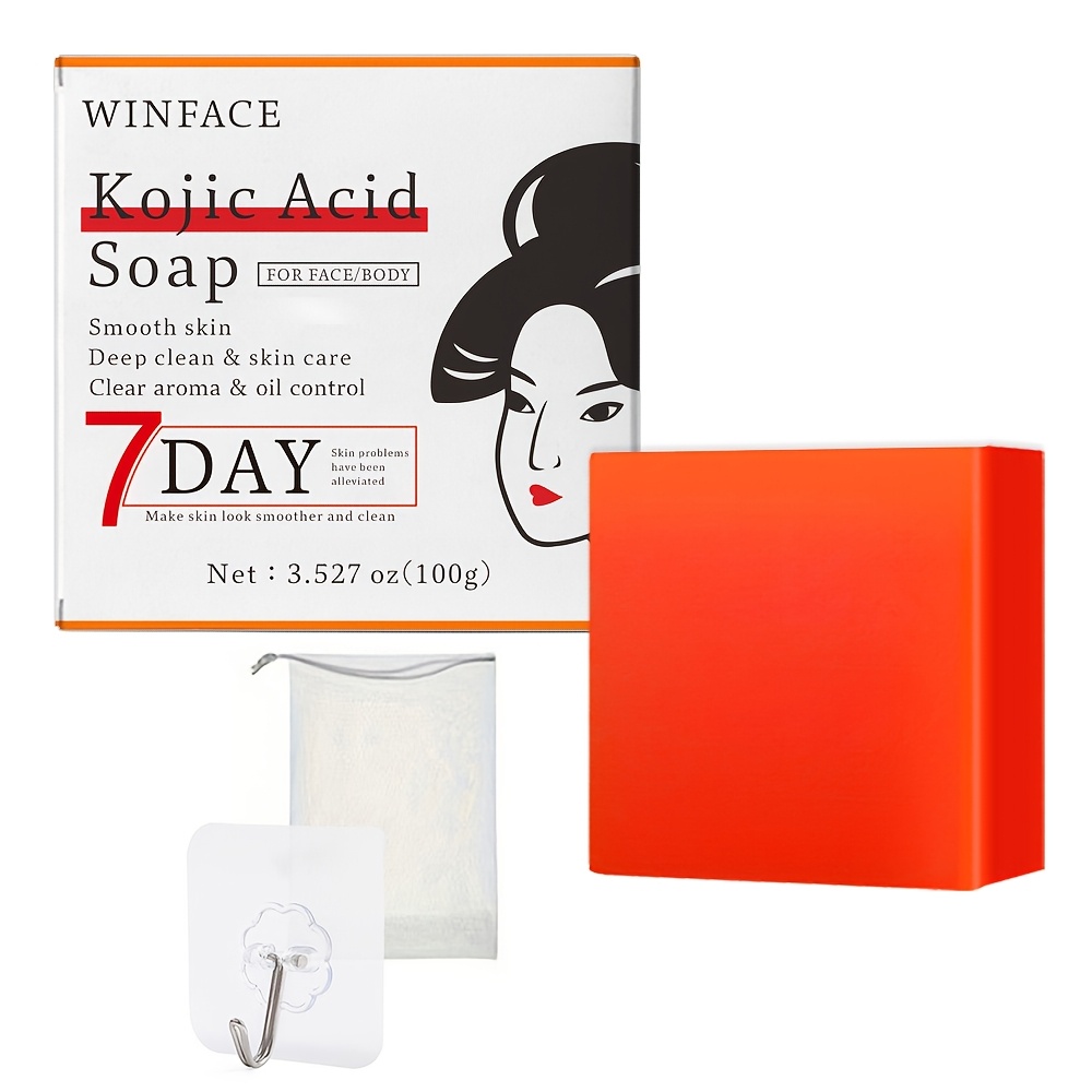 Image of Kojic Acid Soap+foaming Net+wall Hook, Manual Soap, Oil Control, Facial Soap, Cleaning Soap, Moisturizing Essential Oil Soap, Soap, Foam Rich, And Cleanses Skin