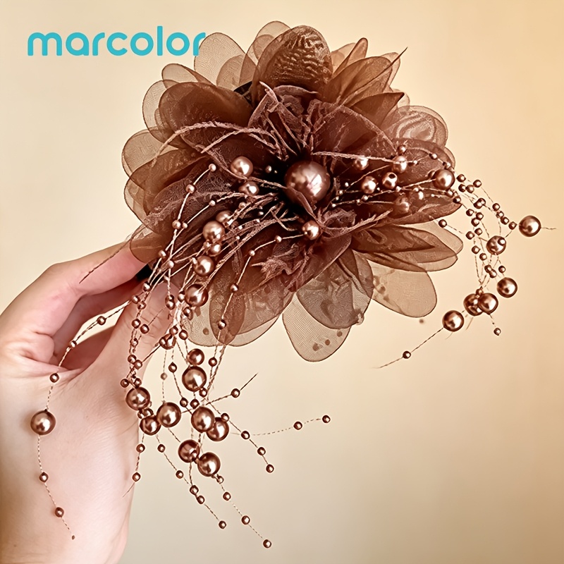 Image of Marcolor 11cm/4.33in Light Luxury Petal Bead Tassel Hair Clip Women's Back Of Head Bun Shark Clip Atmosphere Headdress