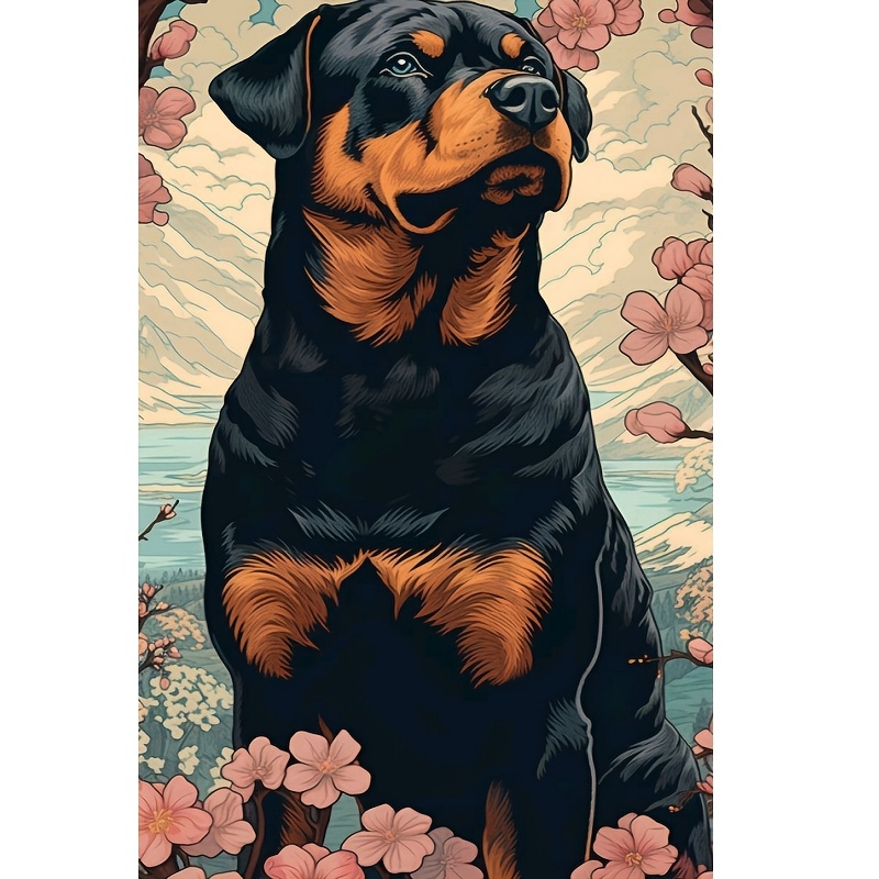 

1 kit de peinture diamant 5D à soi- - Thème chien Rottweiler, ensemble d'artisanat d'art de acrylique rond complet, décoration murale,