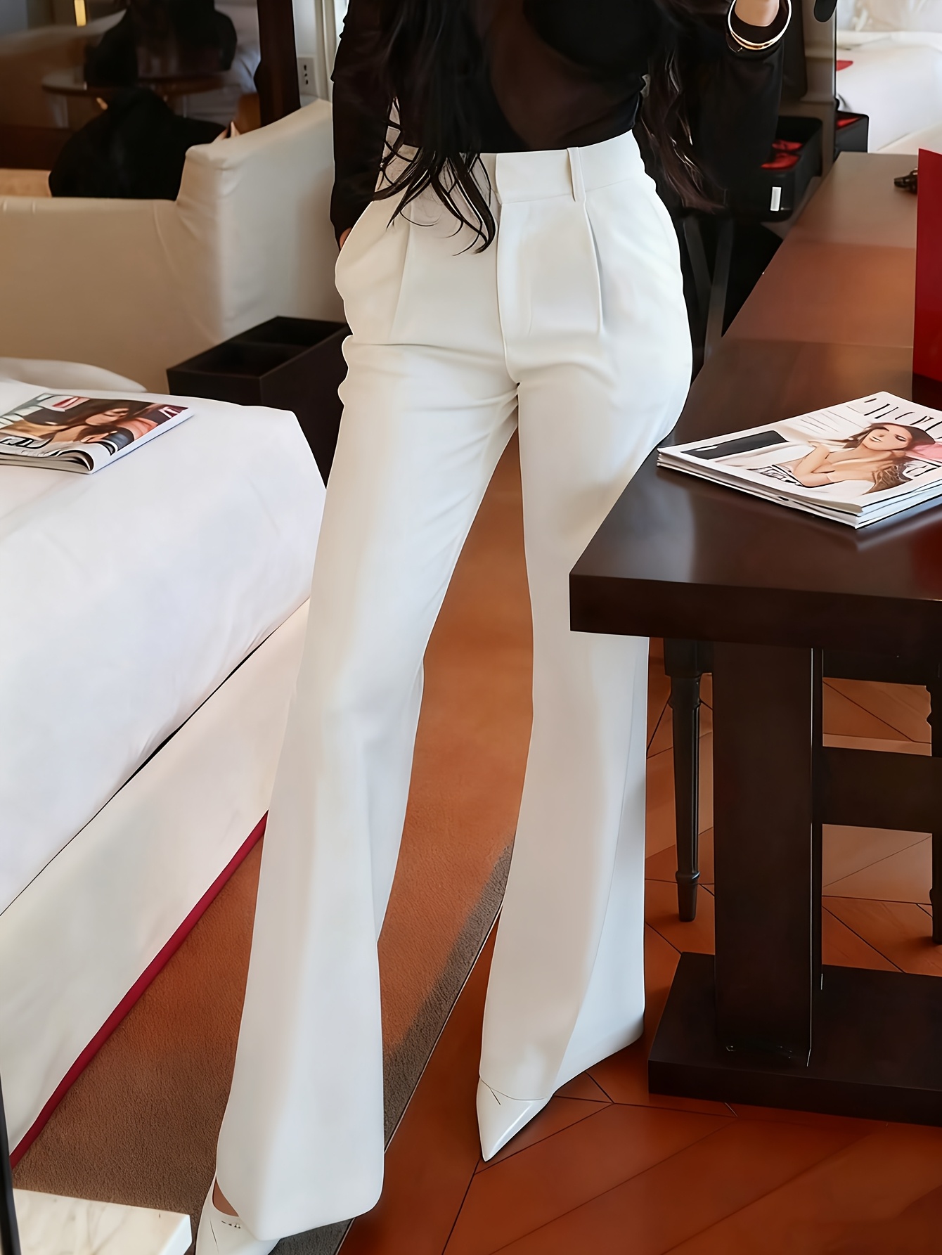 Women'*-Color Flared Long Dress Pants, Fashionable, Retro, Casual, Elegant  Urban Formal Trousers [*]