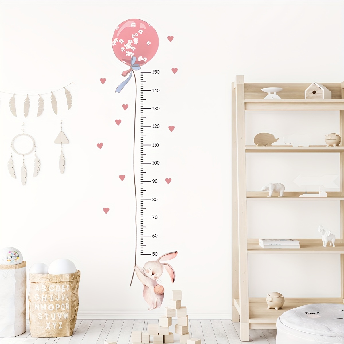 

Pvc Cartoon Rabbit & Pink Balloon Growth Chart Wall Stickers - 2 Pack Height Measuring Ruler Decals For Kids Bedroom Nursery Decor
