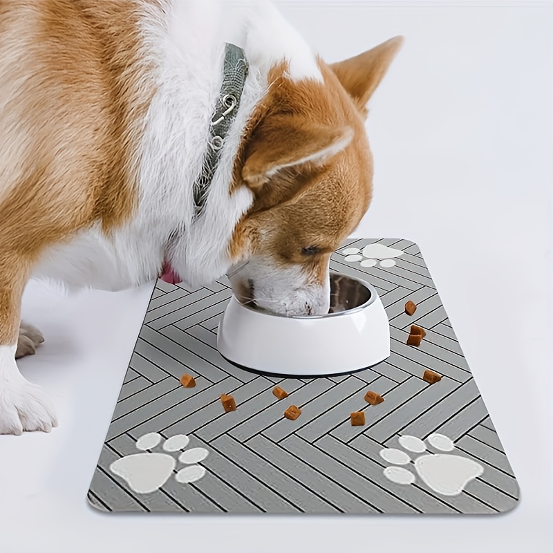 1pc Quick Dry Diatomaceous Earth Pet Feeding Mat - Splash-Proof, Absorbent, Easy to Clean, for Dogs And Cats, Herring Bone Pattern with Paw Print Design, Black, Washable Pet Feeding Mat