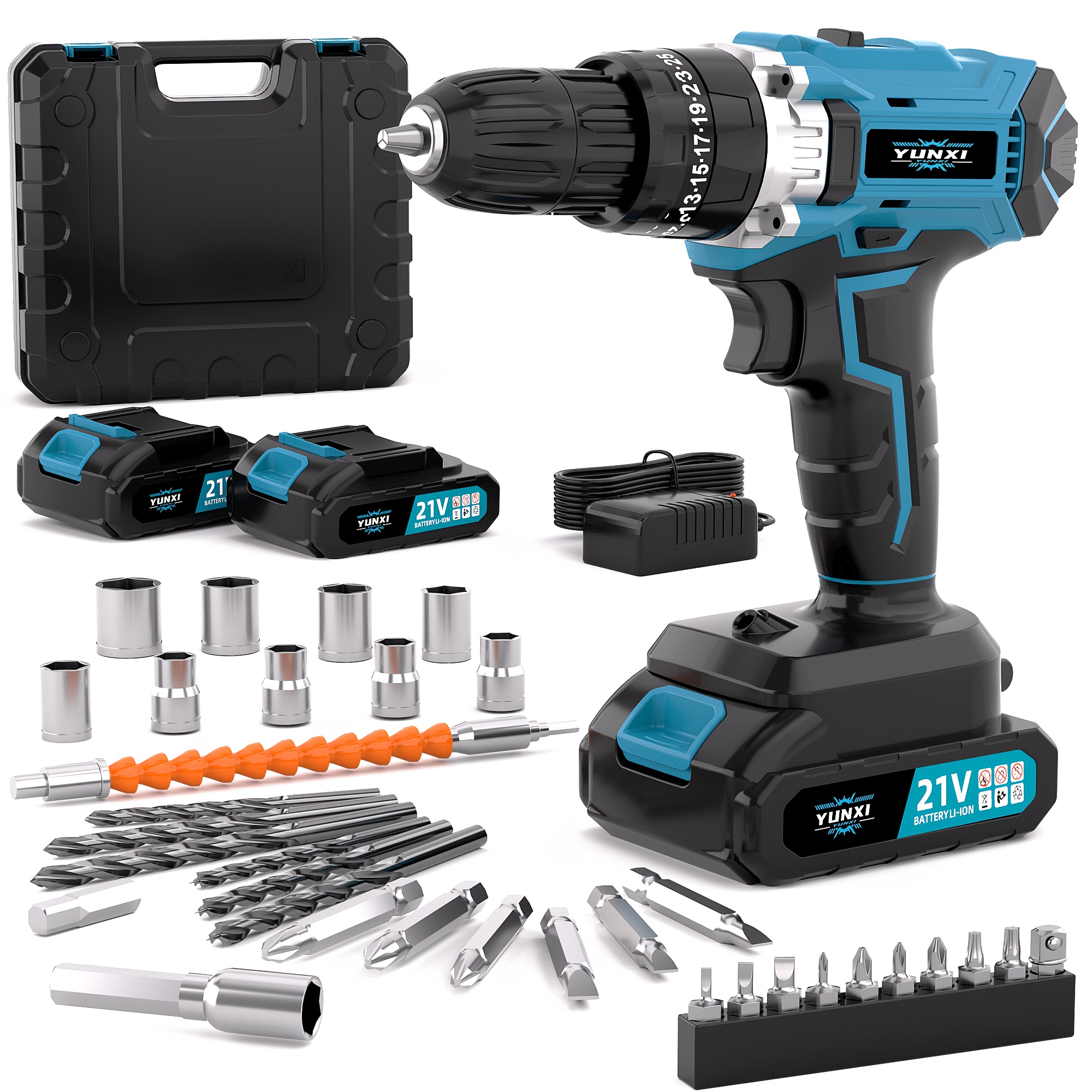 21v Cordless Impact Drill Set, Including Optional Drill Set And Storage Box, Equipped With Electric Drill And Screwdriver, Light, Speed And Torque Adjustment Function, Holiday Gift