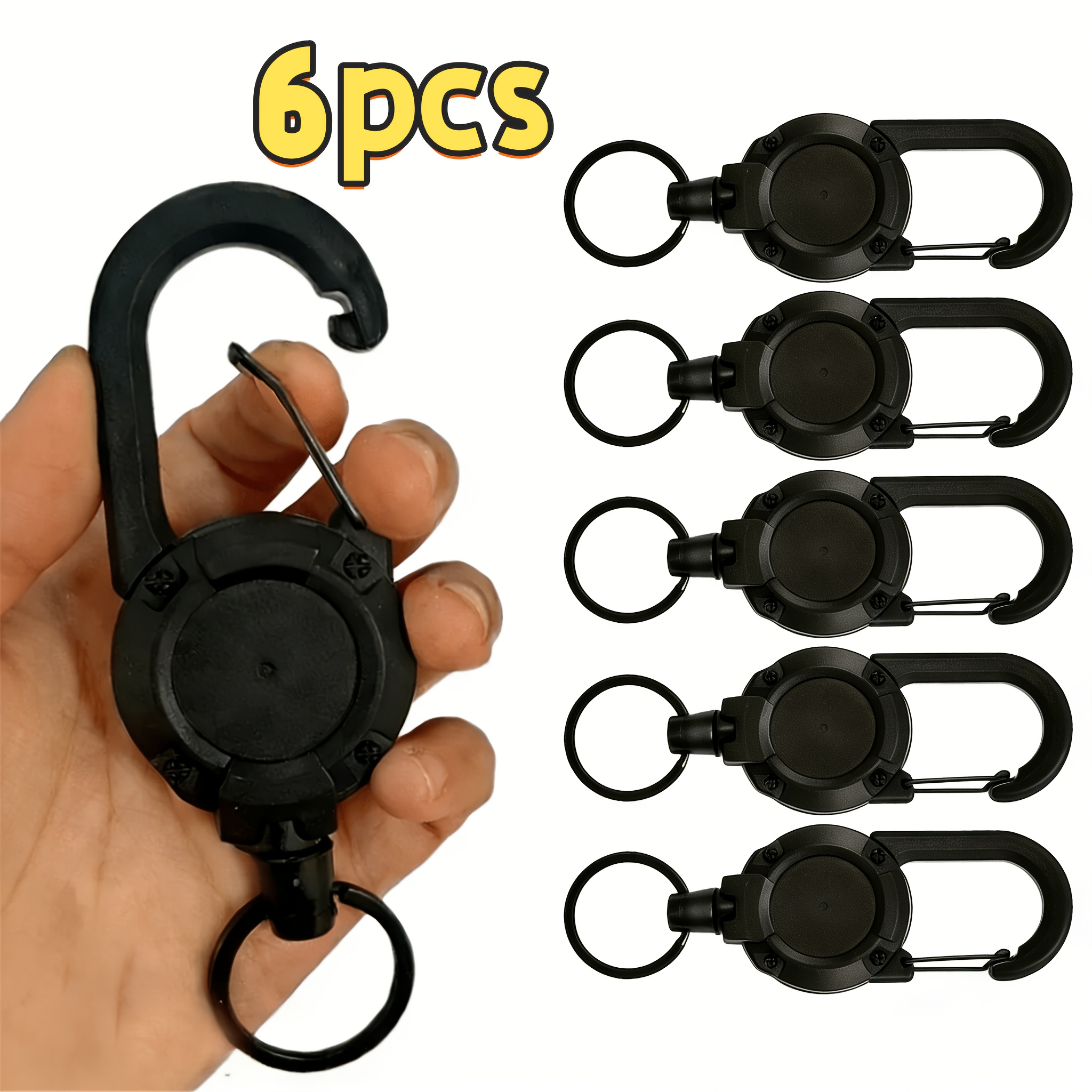 TEMU 6pcs Retractable Key Tool Reel Holder With Steel Clips, Heavy-duty Split Ring, And Elastic Buckle... Retractable Steel Wire Rope Multifunctional