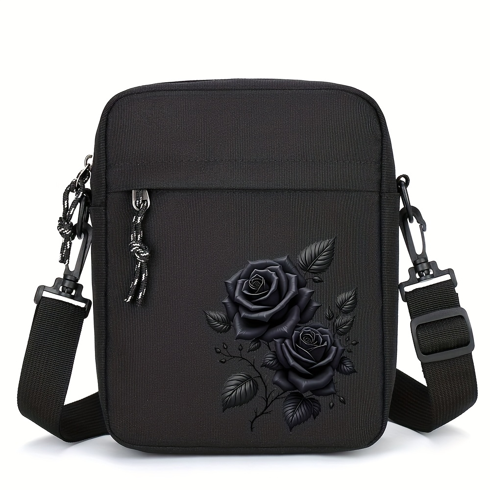 Image of Stylish 's Crossbody Bag, Oxford Small Square Bag, Versatile Black Rose, Elegant And Fashionable Multifunctional Shoulder Bag For Men