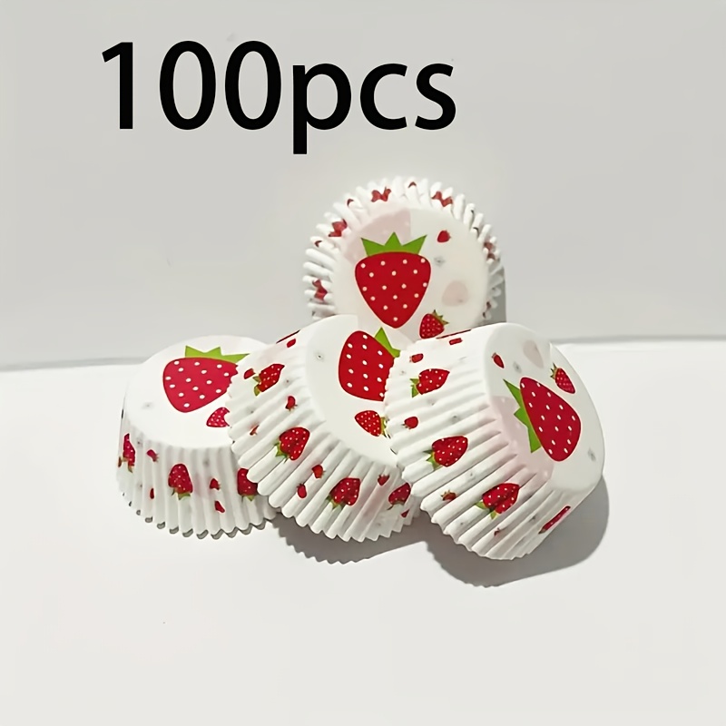E-shop 100/200 Stück Herzförmige Erdbeer-Muster Kuchenpapier-Einlagen, Hochwertige Ölresistente Backformen, Geeignet für Valentinstag, Weihnachten,