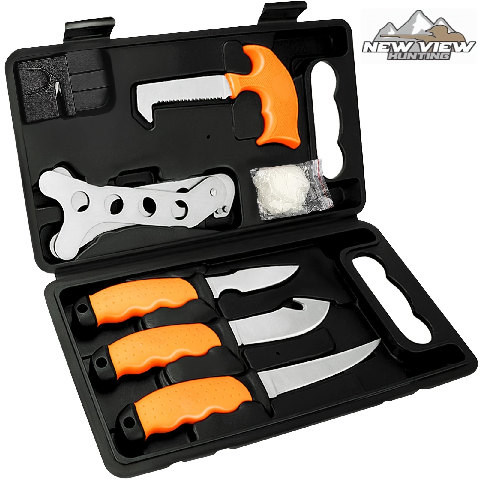 

New View Deer Processing Hunting Knife Set, 8 Pcs Game Field Dressing Kit Gift For Men, Includes Skinning Boning Knives, Gut Hook, Bone Saw, Rib Spreader, Sharpener, Gloves, Case