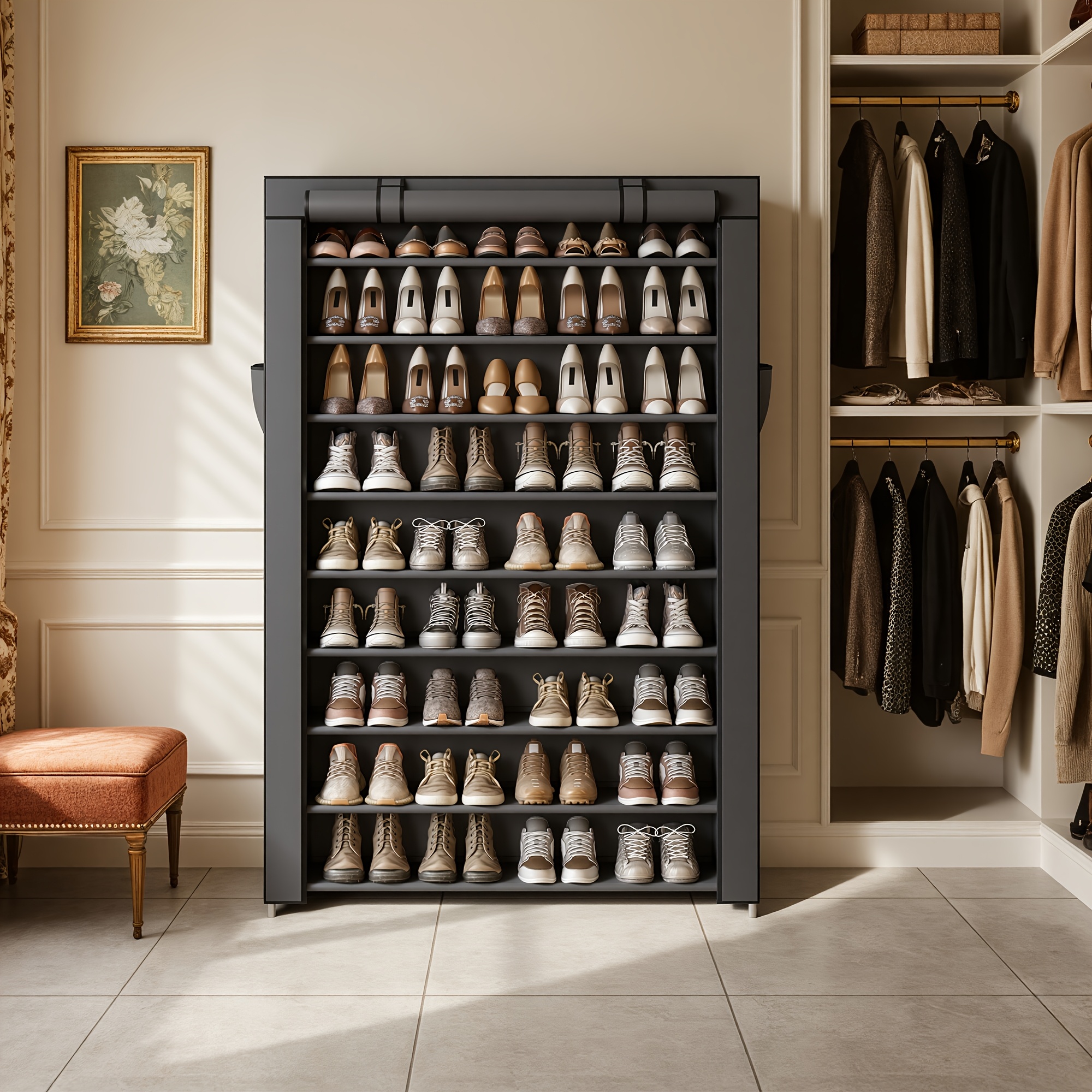 10-layer Shoe Storage Cabinet, Dustproof Shoe Rack, Holds 40-50 Pairs, For Hallway, Living Room