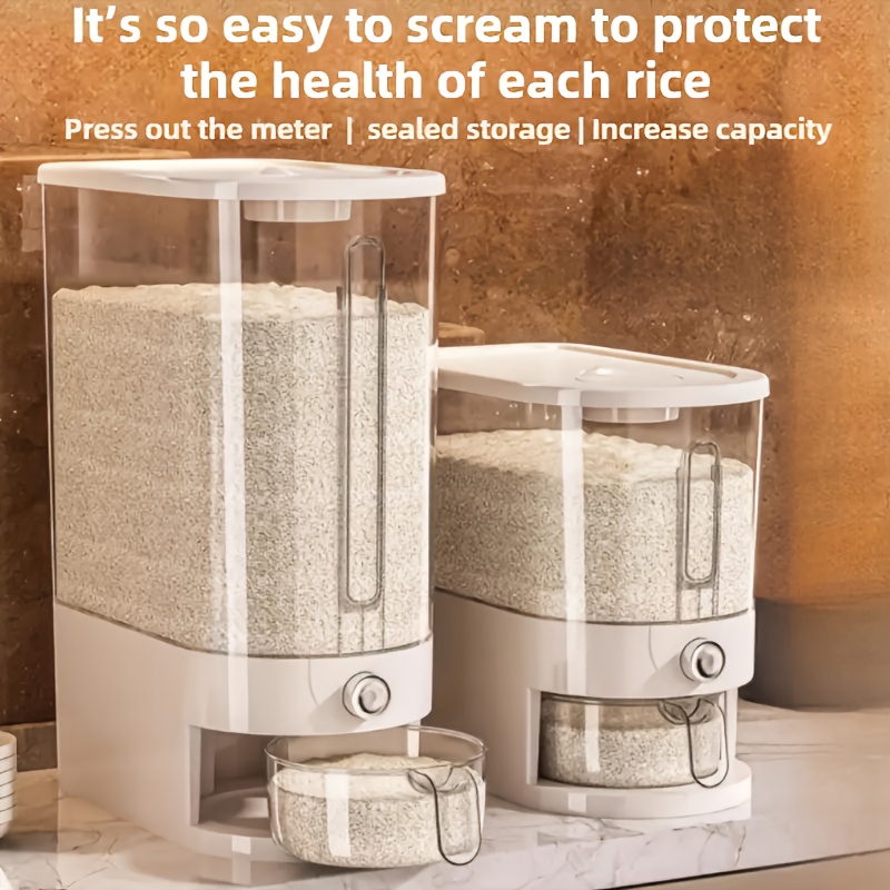 TEMU Large-capacity Rice Container Sealed, Moisture-proof, And Insect-proof, In 11 Lbs And 22 Lbs. It Includes A Measuring Cup And Features A Flip-, Made From Durable Food-grade Pet