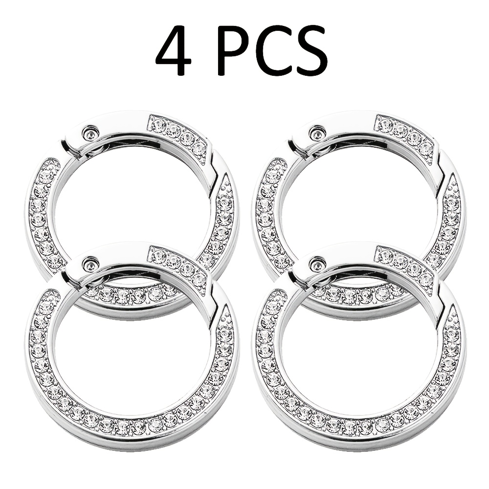 TEMU 4pcs Sparkling Rhinestone Keychains, Inlaid Rhinestone Keychains, Key Rings, Fashionable Women's Accessories, Perfect For Diy, Metal Keychains
