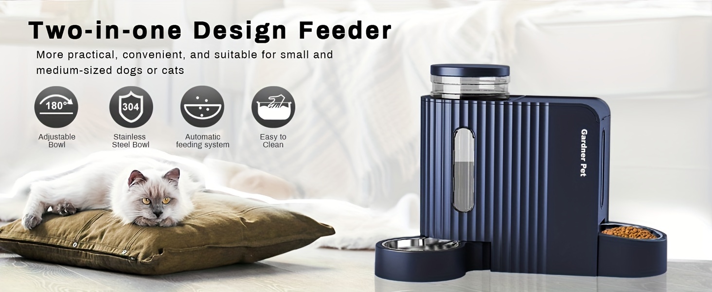 Automatic Gravity Cat Food Feeder And Water Dispenser Stainless Steel Two-in-One Set Large Capacity Dispenser for Pets Dogs, Puppies, Kittens