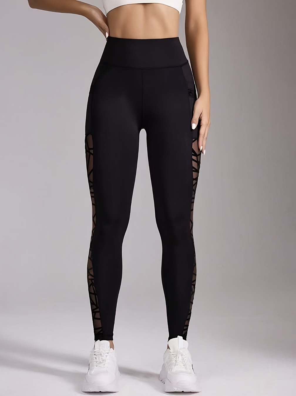 New Butt Lifting and Tummy Control Leggings, Mesh Panel Yoga Pants with Pockets for Women