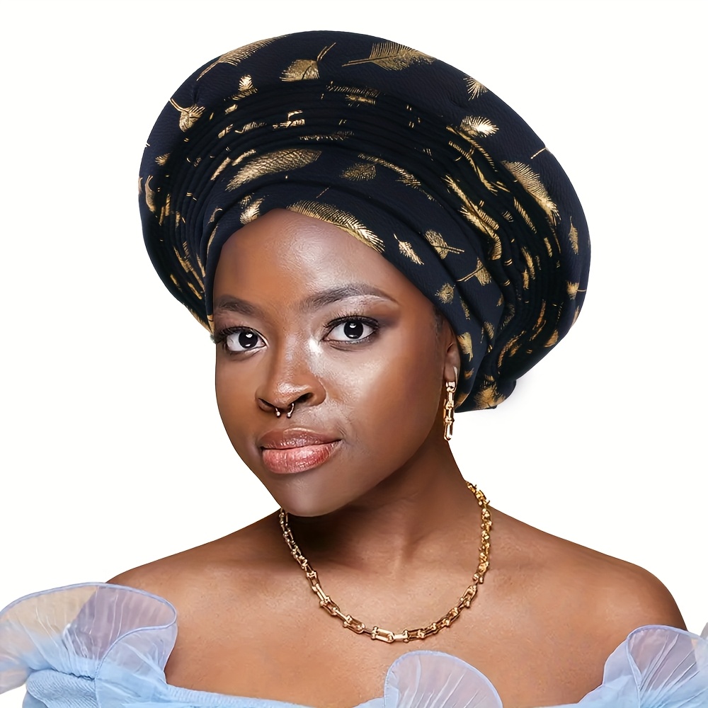 1pc elegant pink golden geometric african headwrap - Temu 