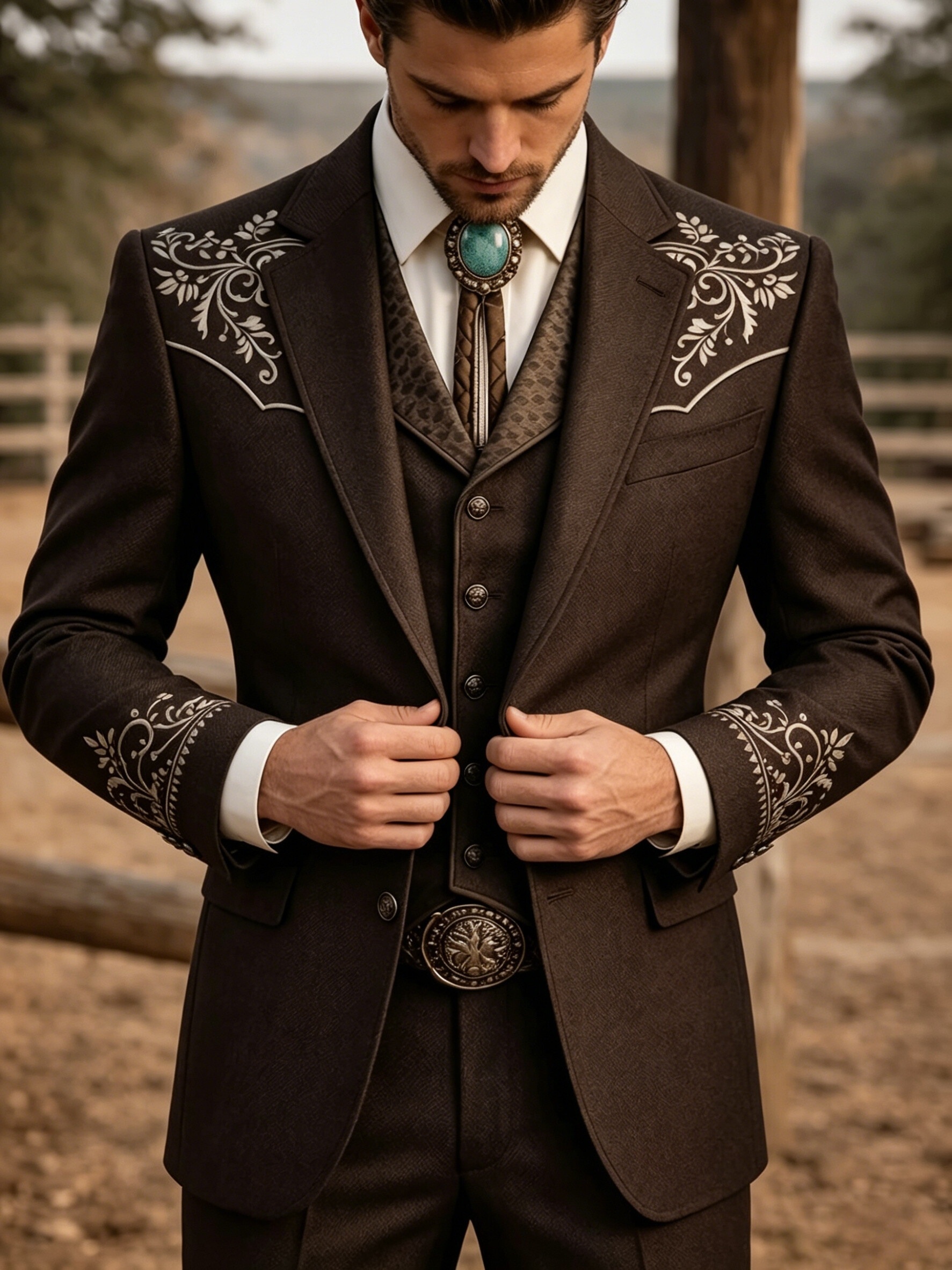 man western dress men clothes sold on Temu United States inspired cowboy suit NINA Annual Dinner Smart Casual Size:34IN