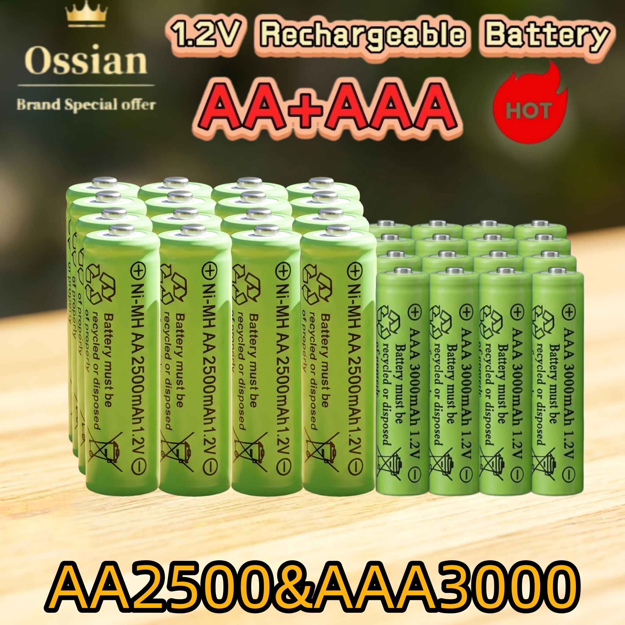 TEMU 32-pack (16aa2500mah And 16aaa3000mah) Ossian, Long Life 1.2v Aa 2500mah And Aaa 3000mah Nimh Rechargeable Combination Battery Pack