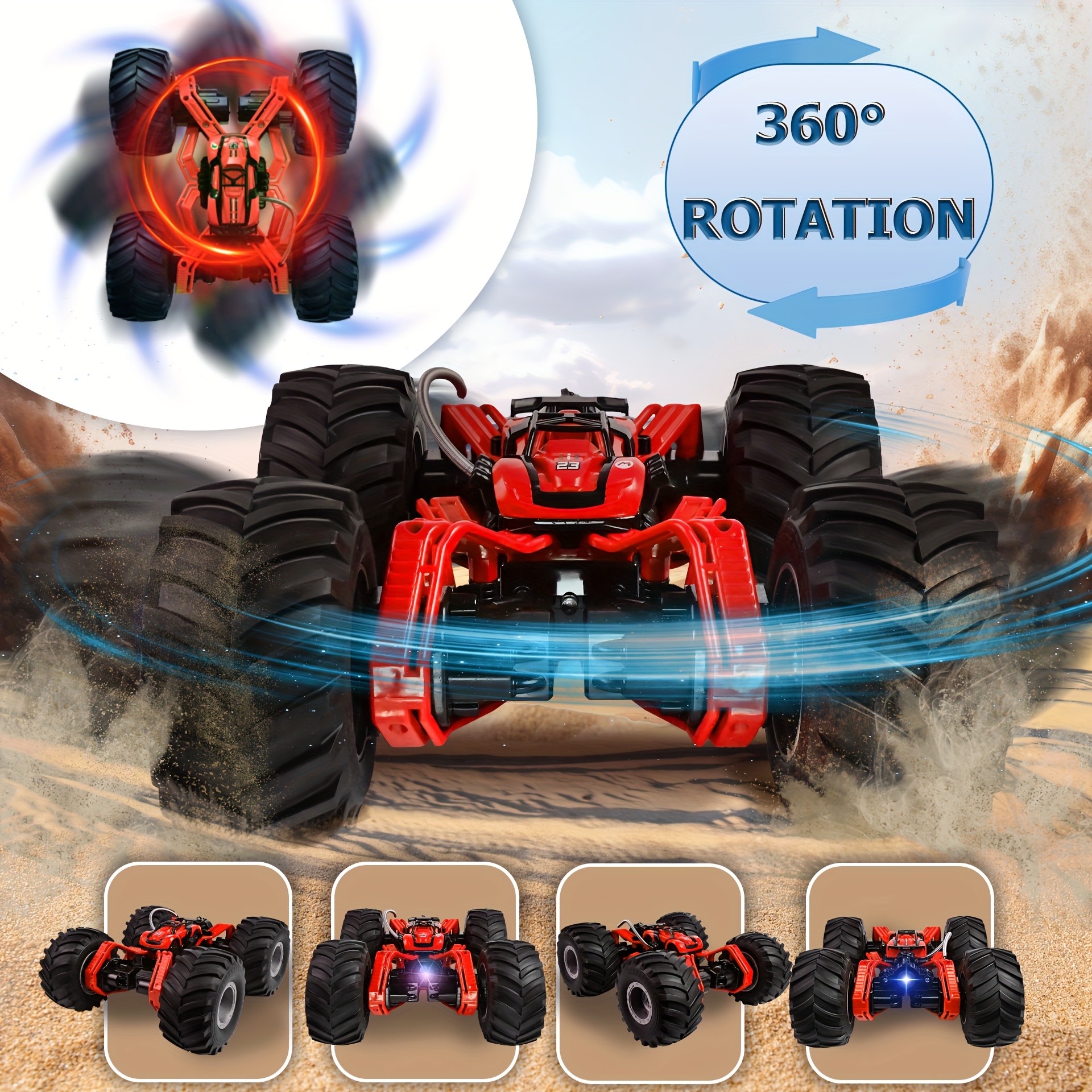 Stunt RC Car For 4-7 8-12 Years Old Boys, 40 Kilometers Per Hour All Terrain RC Truck, 360 Degree Rotation, Spray, Truck Toy Birthday, Christmas, Halloween Gift For 4-12 Years Old Boys