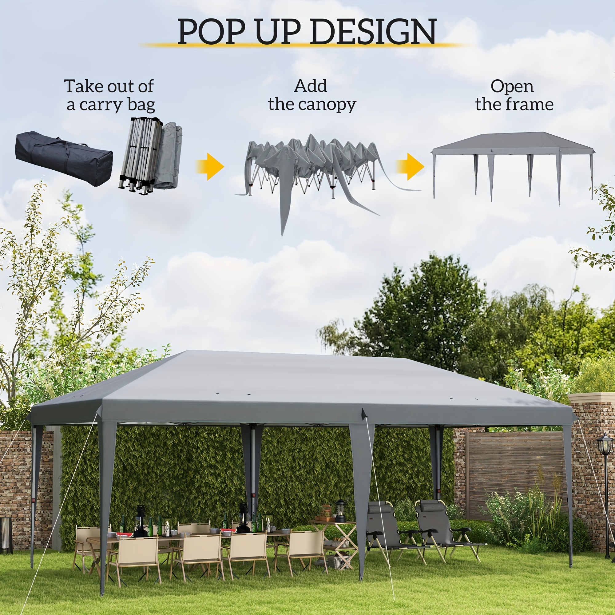   3 x 6   up gazebo foldable canopy tent height adjustable wedding awning canopy w carrying bag grey details 1