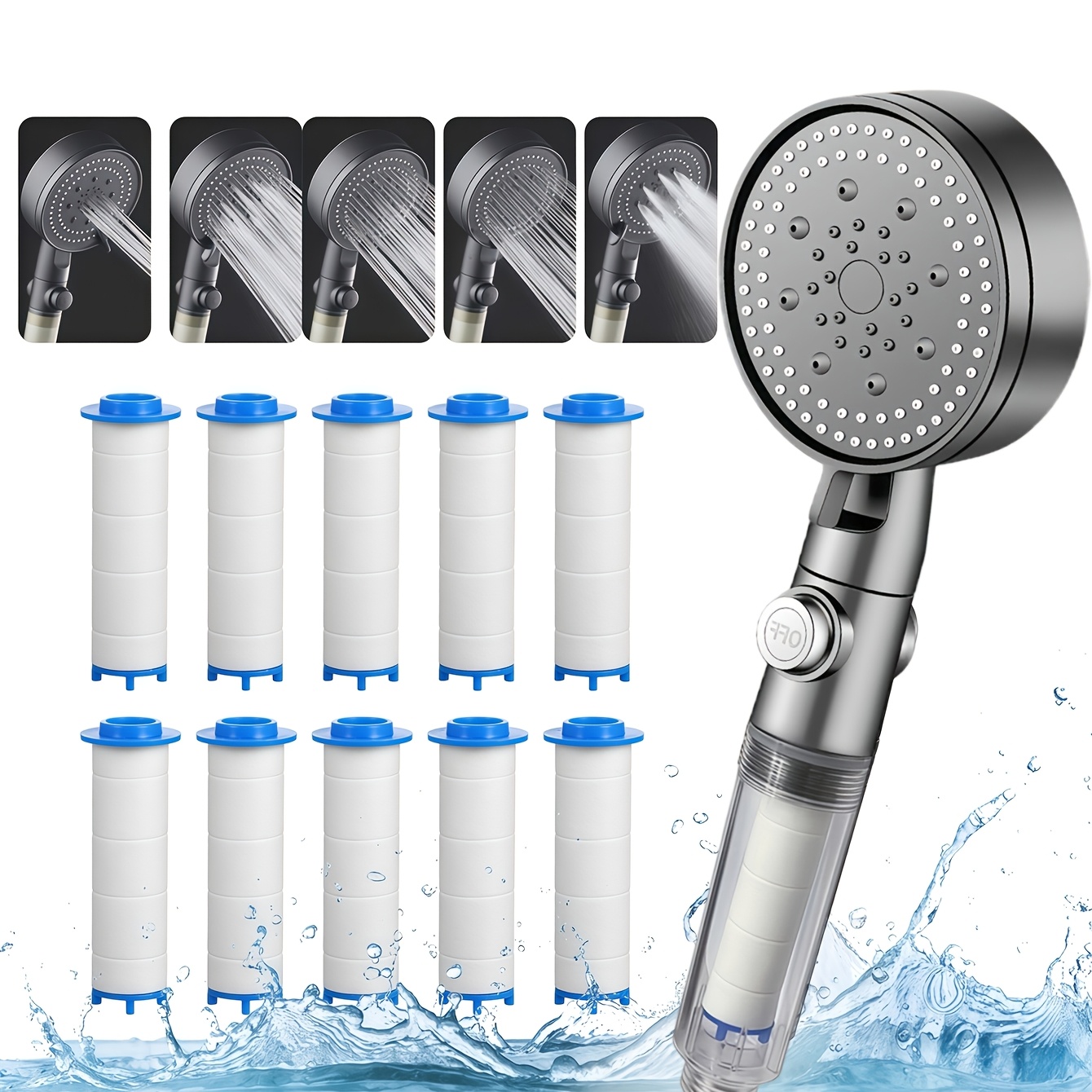 Image of [ Showhead+10pcs Showhead Filter ] 5 Level Adjustable Handheld Filter Showerhead, Suitable For Hair Washing, Bathtub And Showerhead Adapter, Pet Shower, Pet Cleaning And Rv Travel,for Shower Use Only