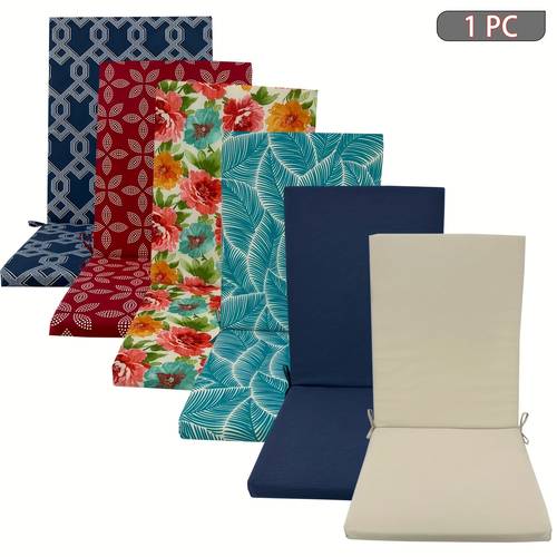 1pc Outdoor High Back Cushions Patio Seasonal Replacement Rocking Chair Cushion with Back Elastic, Random Geometry Patterns Seat and Back Chair Cushion, Sweet Home Seat Pad & Back Cushion with Ties, for Desk Chair, Dining Chairs and Office Chair