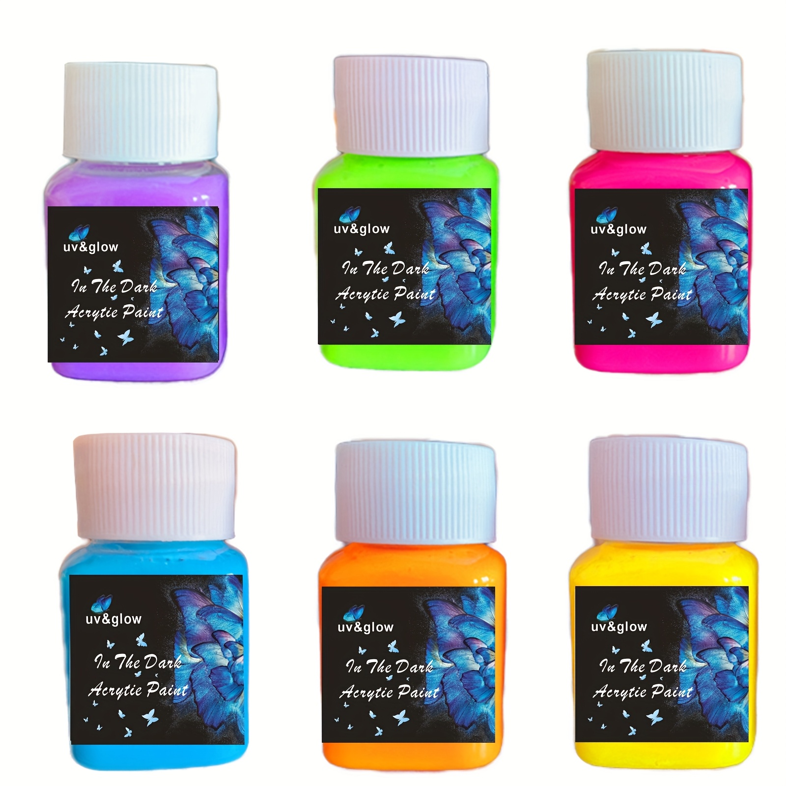 Image of Acrylic Glow In The Dark In The Dark Acrylic Paint - 6 Bright Colors Long-lasting Glowing Fluorescent Paint For Diy Projects, Halloween, Easter, Christmas Decorations