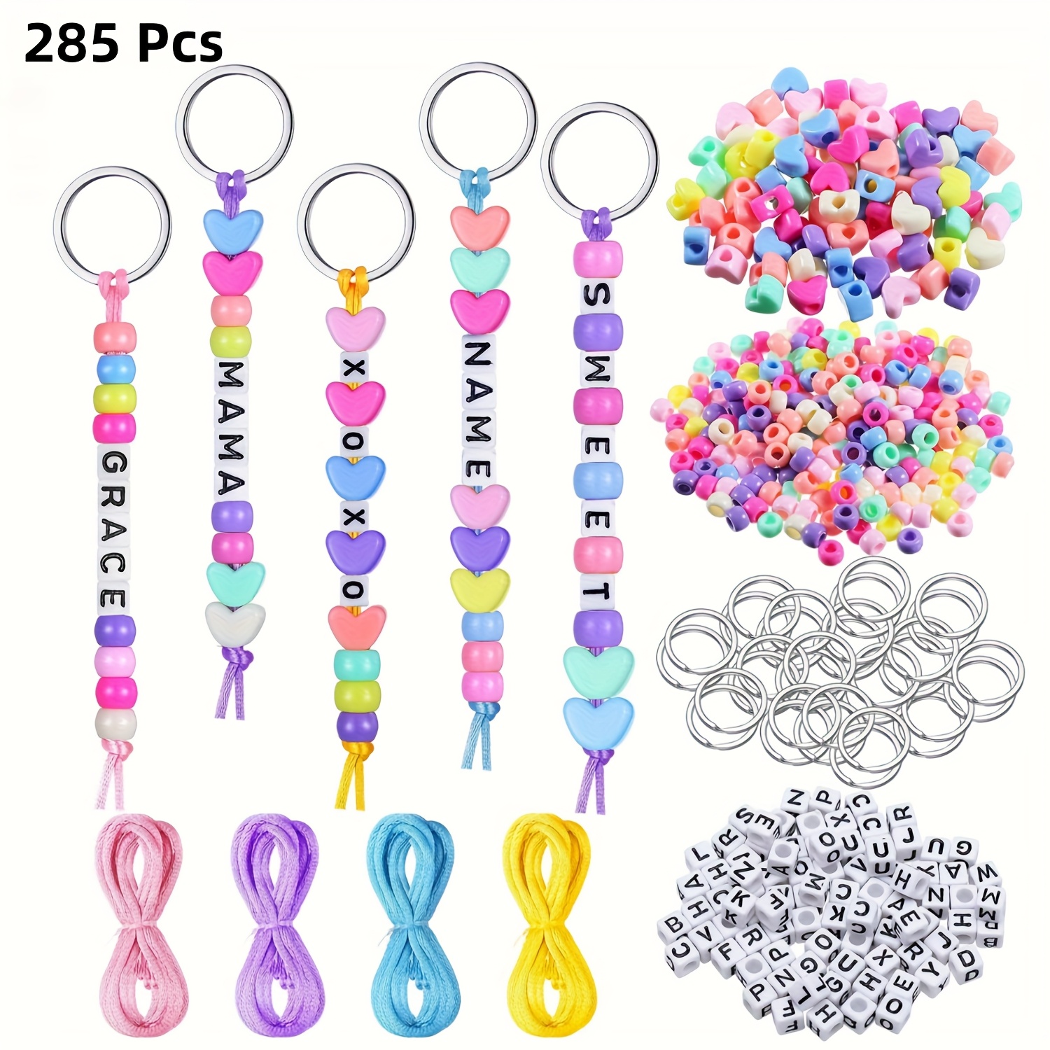 TEMU 285/566pcs Beaded Name Tag Keychains Making Kit, Adjustable A-z Letter Beads Key Rings Backpack Charms, Beading Craft Supplies, Beads Key Chain