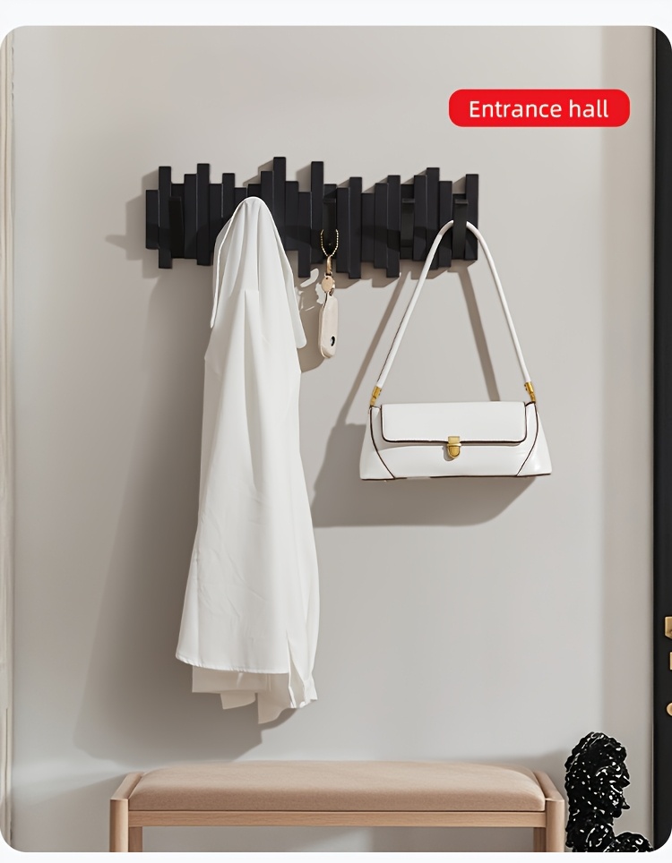 Foldable Piano Hook Rack - Hidden Arms Wall Organizer, No-Drill Entryway Storage